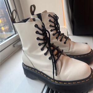 White Dr. Martens Jadon Platform Boot, Side Zip